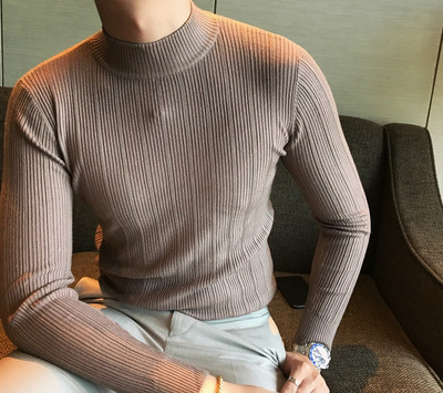 Ανδρικό πουλόβερ με ψηλό γιακά και μακριά μανίκια