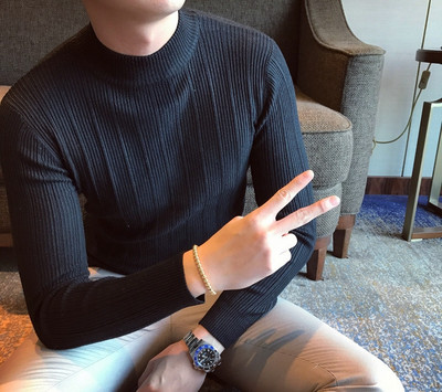 Ανδρικό πουλόβερ με ψηλό γιακά και μακριά μανίκια