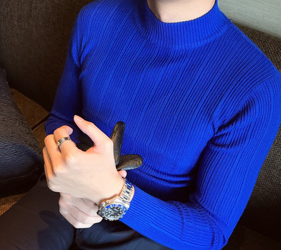 Ανδρικό πουλόβερ με ψηλό γιακά και μακριά μανίκια