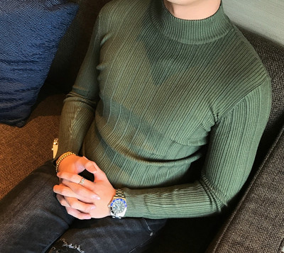 Ανδρικό πουλόβερ με ψηλό γιακά και μακριά μανίκια