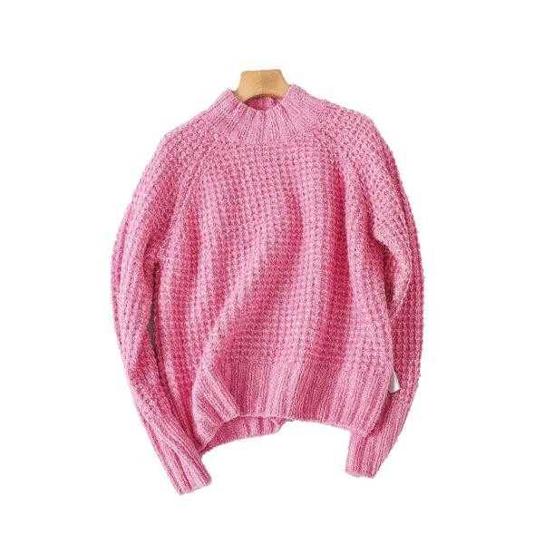 Μοντέρνο πουλόβερ με ημι-υψηλό γιακά σε ροζ χρώμα