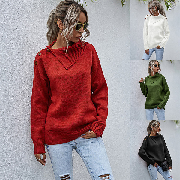 Γυναικείο πουλόβερ με κουμπιά και οβάλ ντεκολτέ