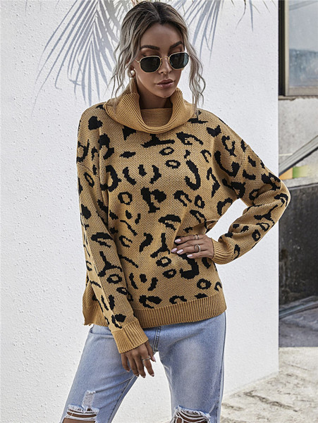 Γυναικείο πουλόβερ με ψηλό κολάρο και φαρδιά μανίκια