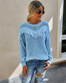 Γυναικείο casual πουλόβερ με κρόσια και οβάλ ντεκολτέ