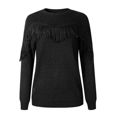 Γυναικείο casual πουλόβερ με κρόσια και οβάλ ντεκολτέ