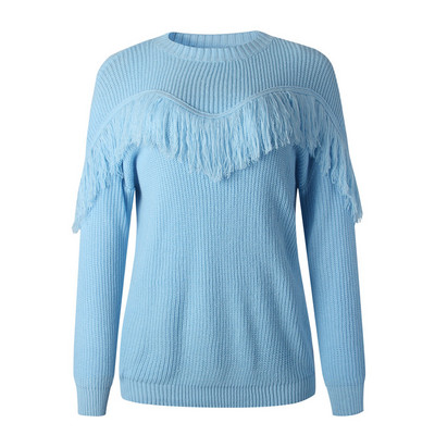 Γυναικείο casual πουλόβερ με κρόσια και οβάλ ντεκολτέ