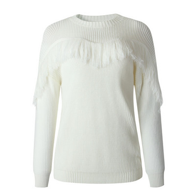 Γυναικείο casual πουλόβερ με κρόσια και οβάλ ντεκολτέ