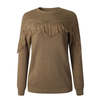 Γυναικείο casual πουλόβερ με κρόσια και οβάλ ντεκολτέ