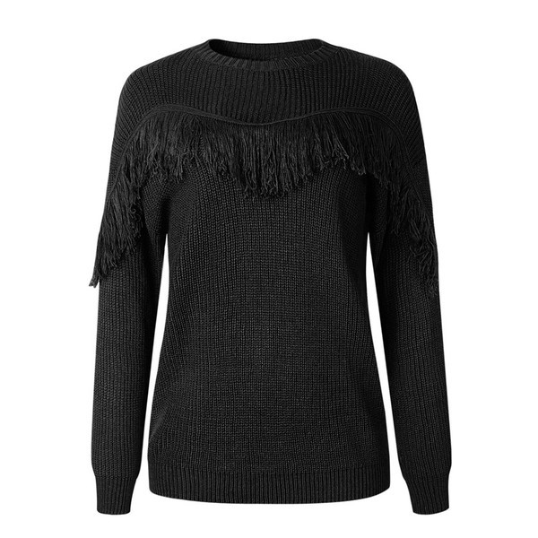 Γυναικείο casual πουλόβερ με κρόσια και οβάλ ντεκολτέ