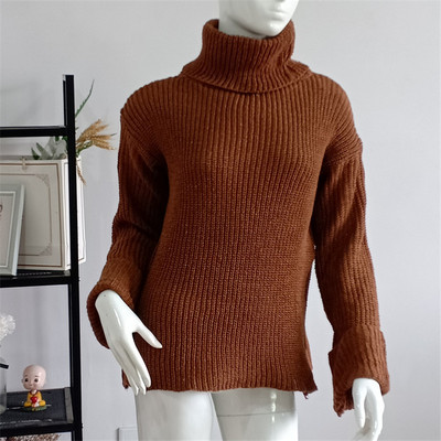 Casual γυναικείο πουλόβερ με υψηλό κολάρο και μακριά μανίκια - φαρδιά μοντέλο