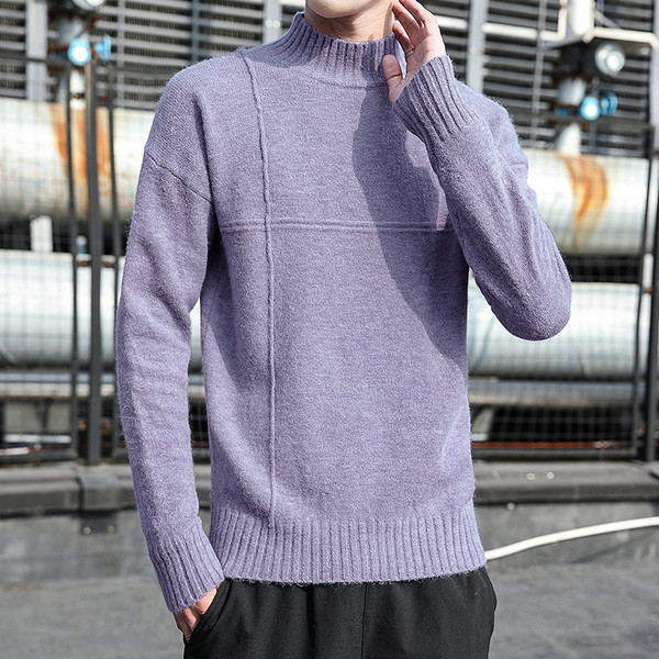 Μοντέρνο ανδρικό πουλόβερ με μακριά μανίκια και ψηλό γιακά