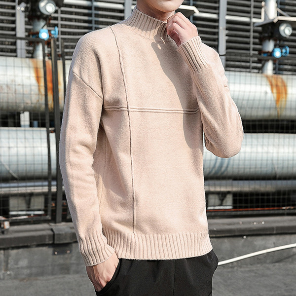 Μοντέρνο ανδρικό πουλόβερ με μακριά μανίκια και ψηλό γιακά