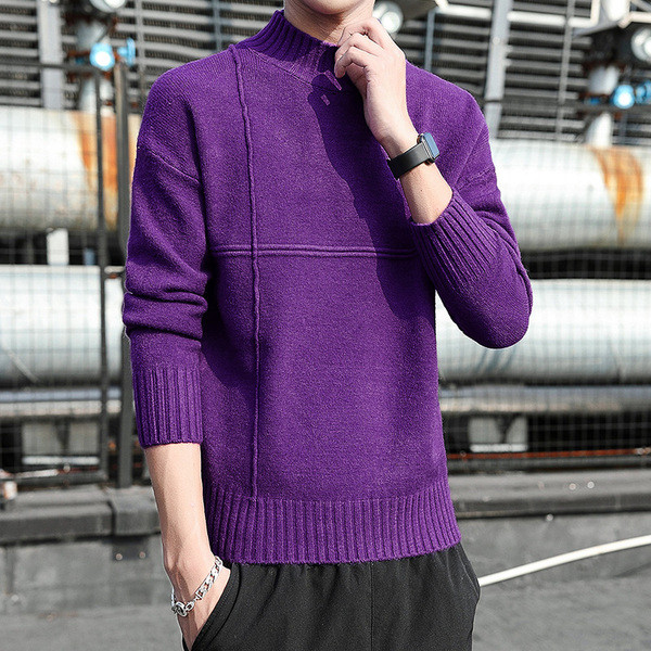 Μοντέρνο ανδρικό πουλόβερ με μακριά μανίκια και ψηλό γιακά