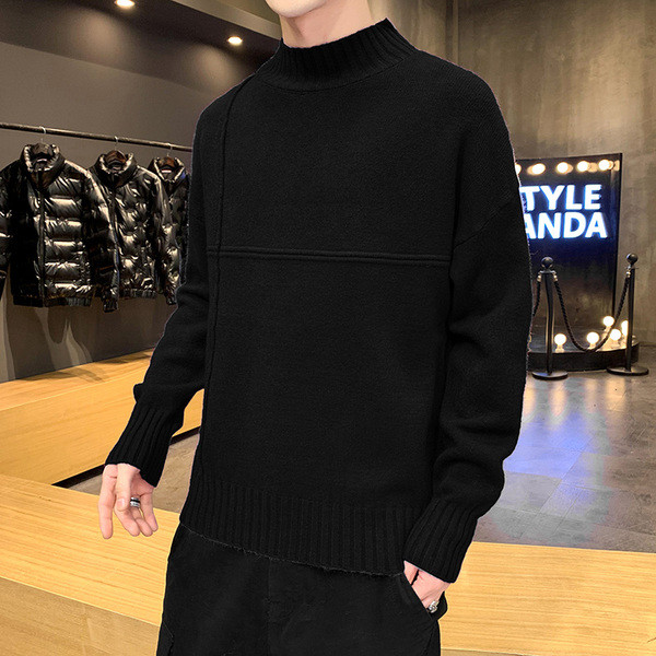 Μοντέρνο ανδρικό πουλόβερ με μακριά μανίκια και ψηλό γιακά