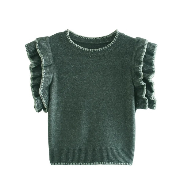 Γυναικείο πουλόβερ με βολάν και οβάλ ντεκολτέ