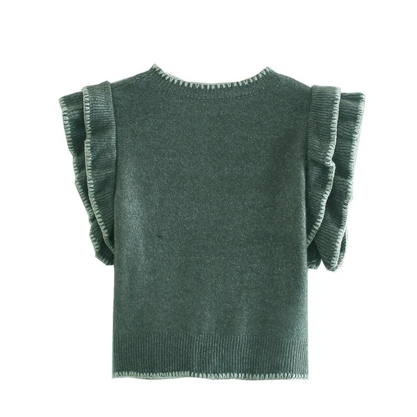 Γυναικείο πουλόβερ με βολάν και οβάλ ντεκολτέ