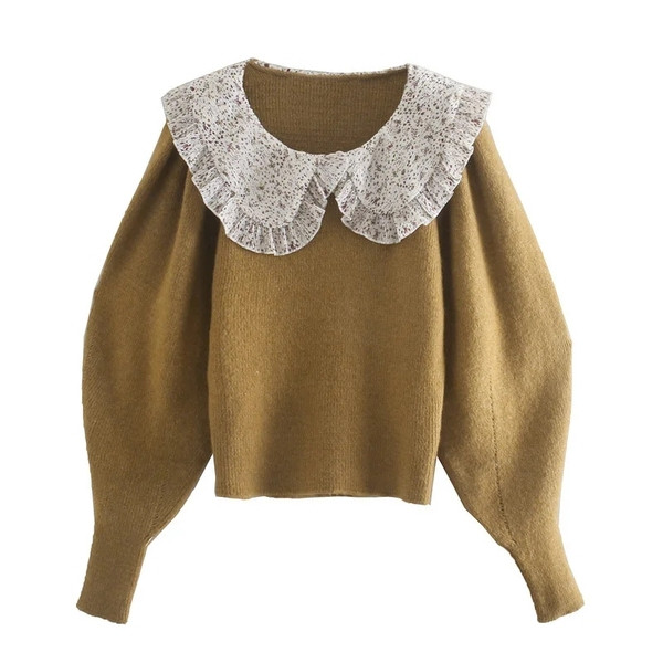 Γυναικείο πουλόβερ με μεγάλο γιακά και βολάν