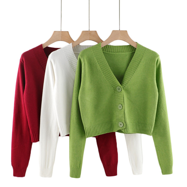 Moodne naiste lühike kardigan spits-kaelusega ja pikkade varrukatega