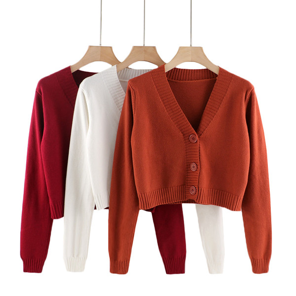 Moodne naiste lühike kardigan spits-kaelusega ja pikkade varrukatega