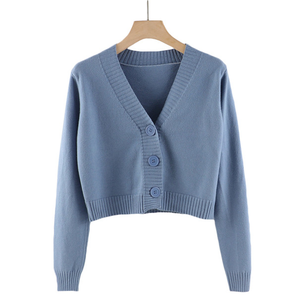 Moodne naiste lühike kardigan spits-kaelusega ja pikkade varrukatega