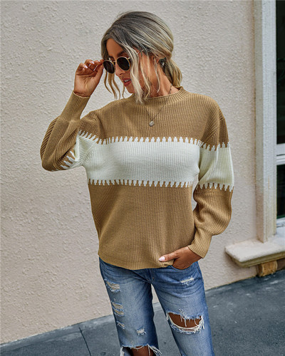 Γυναικείο casual πουλόβερ με οβάλ λαιμόκοψη και μακριά μανίκια