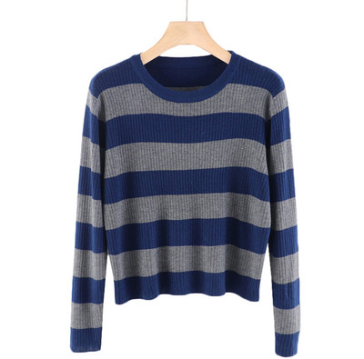 Naiste ümara kaelusega triibuline kampsun