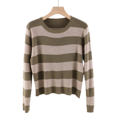 Naiste ümara kaelusega triibuline kampsun