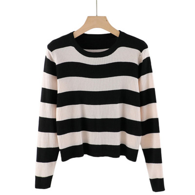 Naiste ümara kaelusega triibuline kampsun