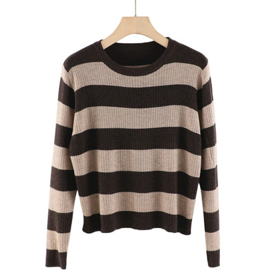 Naiste ümara kaelusega triibuline kampsun