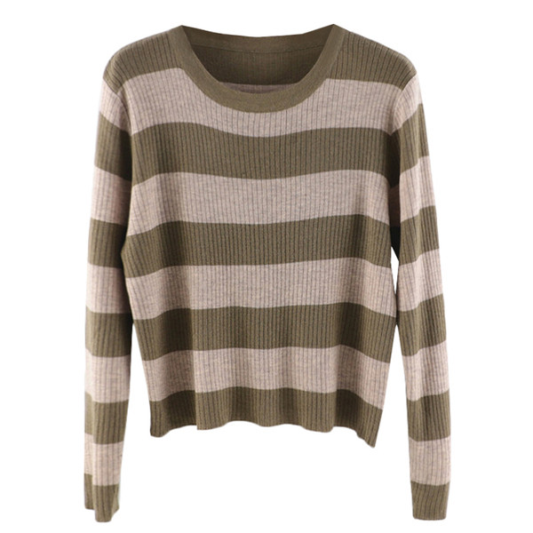 Naiste ümara kaelusega triibuline kampsun