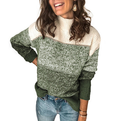 Casual γυναικείο πουλόβερ με υψηλό γιακά - φαρδύ  μοντέλο