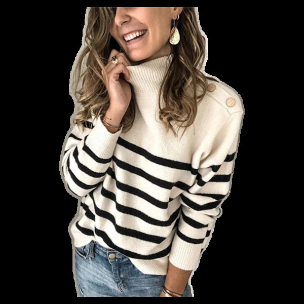 Γυναικείο πουλόβερ με υψηλό γιακά και κουμπιά - φαρδιά μοντέλο