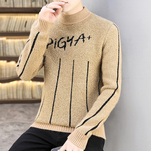 Uus mudel madala krae ja kirjaga meeste kampsun