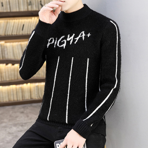 Uus mudel madala krae ja kirjaga meeste kampsun