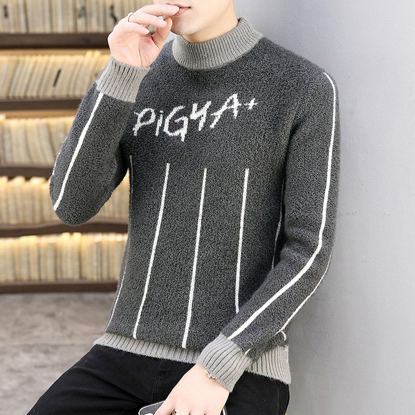 Uus mudel madala krae ja kirjaga meeste kampsun