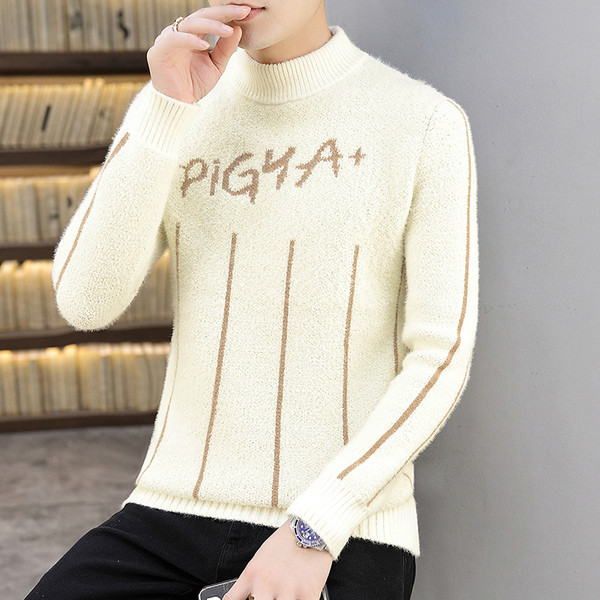 Uus mudel madala krae ja kirjaga meeste kampsun