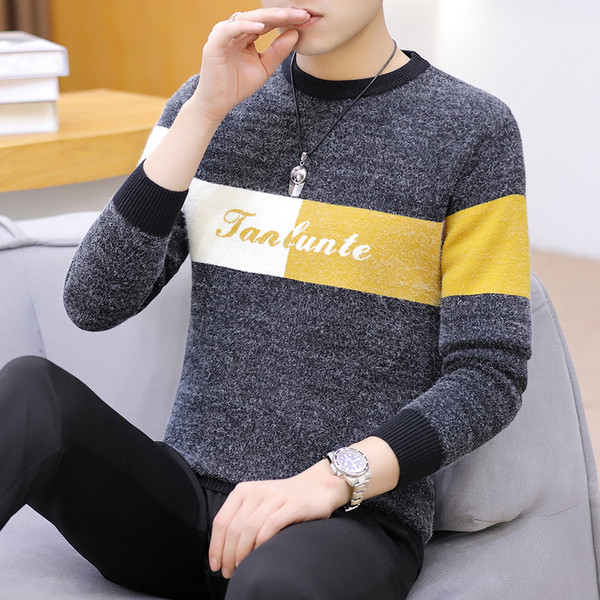 Meeste vabaaja kampsun kirja ja ümara kaelusega