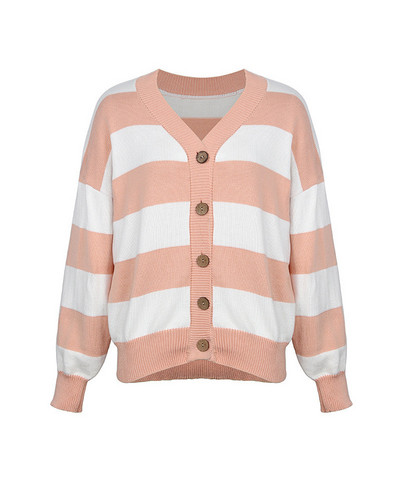 Naiste vabaaja triibuline vest nööpide ja pikkade varrukatega