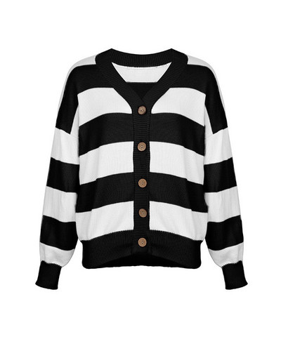 Naiste vabaaja triibuline vest nööpide ja pikkade varrukatega