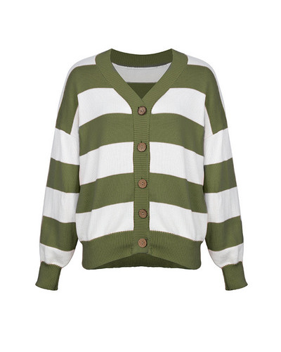 Naiste vabaaja triibuline vest nööpide ja pikkade varrukatega