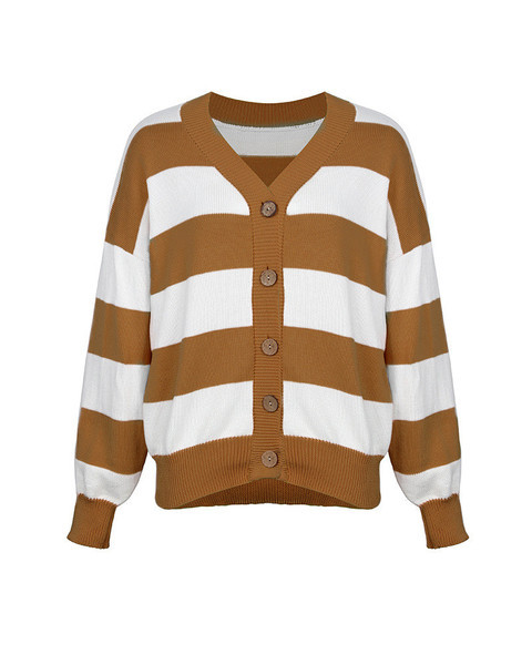 Naiste vabaaja triibuline vest nööpide ja pikkade varrukatega