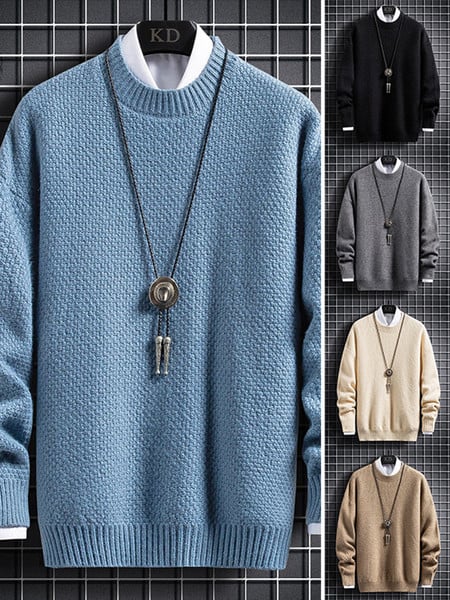 Moodne ovaalse kaelusega meeste kampsun tavaline mudel