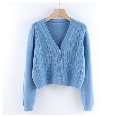 Talveks sobiv spitsikaelusega vabaaja naiste kardigan