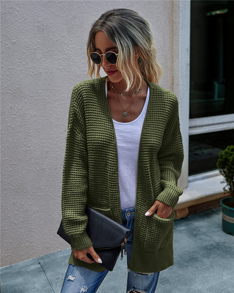 Γυναικεία casual ζακέτα λεπτή πλεκτή με τσέπες