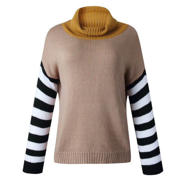 Γυναικείο πλεκτό λεπτό πουλόβερ με ψηλό γιακά