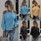 Γυναικείο πουλόβερ με γυμνούς ώμους και οβάλ ντεκολτέ