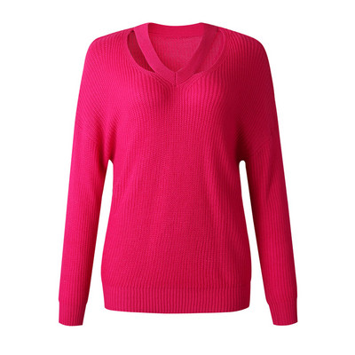 Γυναικείο πουλόβερ με λαιμόκοψη και μακριά μανίκια