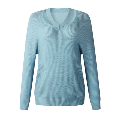 Γυναικείο πουλόβερ με λαιμόκοψη και μακριά μανίκια