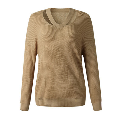 Γυναικείο πουλόβερ με λαιμόκοψη και μακριά μανίκια