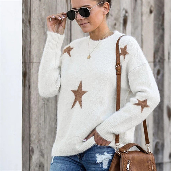 Pulover casual de dama din puf cu decolteu oval